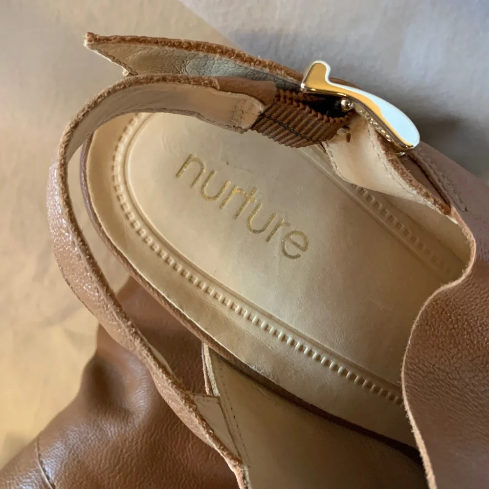 Nurture tan genuine leather wedge sandals